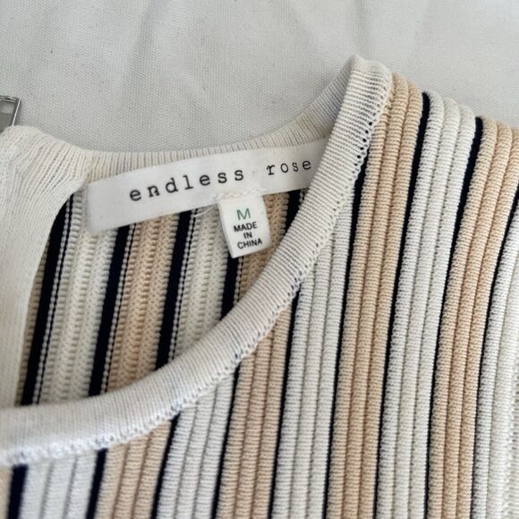 Endless Rose Womens Size Medium Top Ribbed Sleeveless Striped Minimalist Neutral - Picture 11 of 13